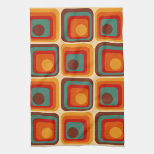 Mid Mod 70s Retro Vintage Style Geometric Design Tea Towel