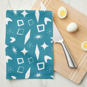 Mid Mod Atomic Mid-Century Modern Retro Blue Tea Towel