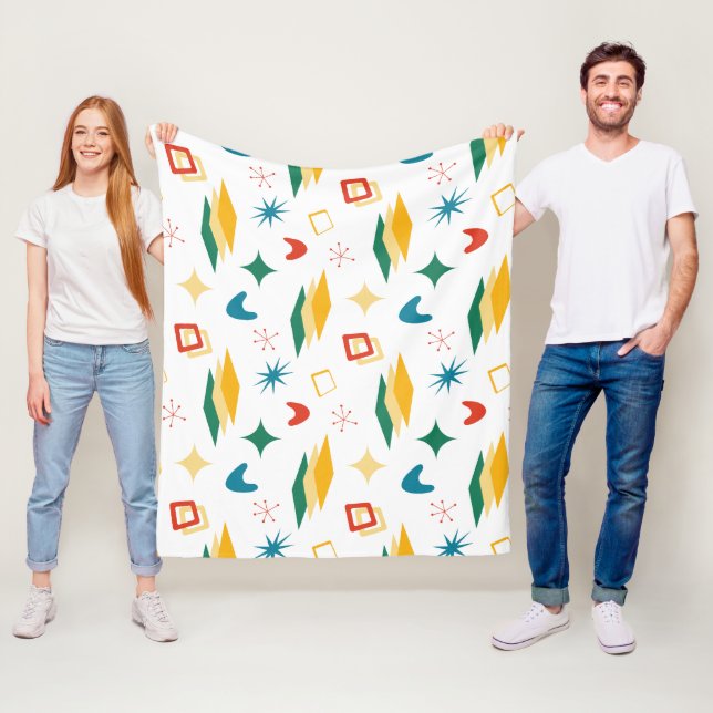 Mid Mod Atomic Mid-Century Modern Shapes Retro Fleece Blanket (In Situ)