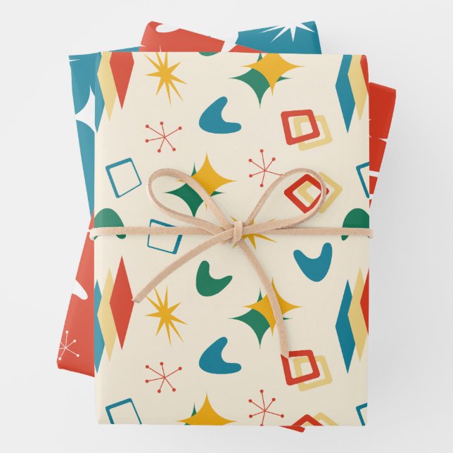 Mid Mod Atomic Mid-Century Modern Shapes Retro Wrapping Paper Sheet (In situ)