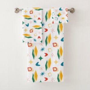 Mid Mod Atomic, Retro Mid-Century Modern Shapes Bath Towel Set