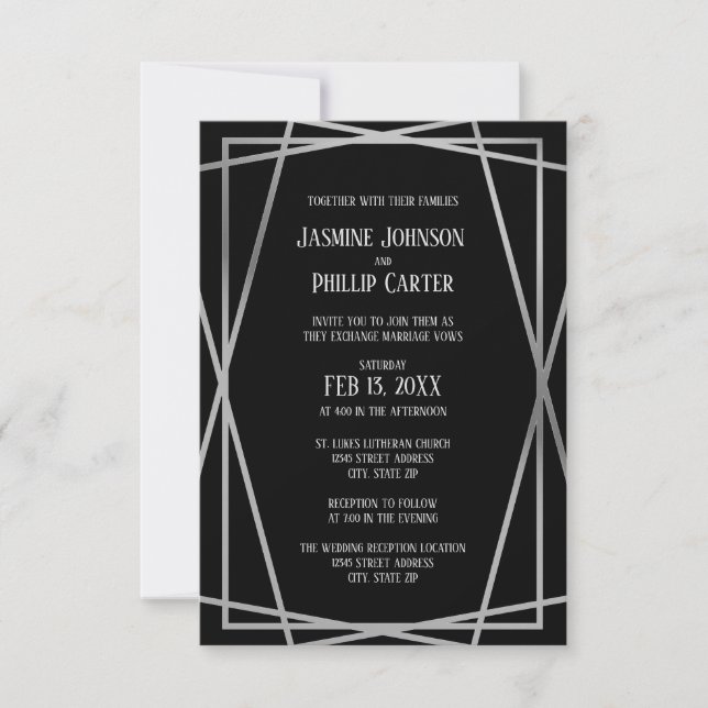 Mid Mod B&G Design- 3x5 Wedding/Reception Invite (Front)