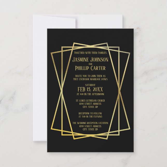 Mid Mod Black Design- 3x5 Wedding/Reception Invite (Front)