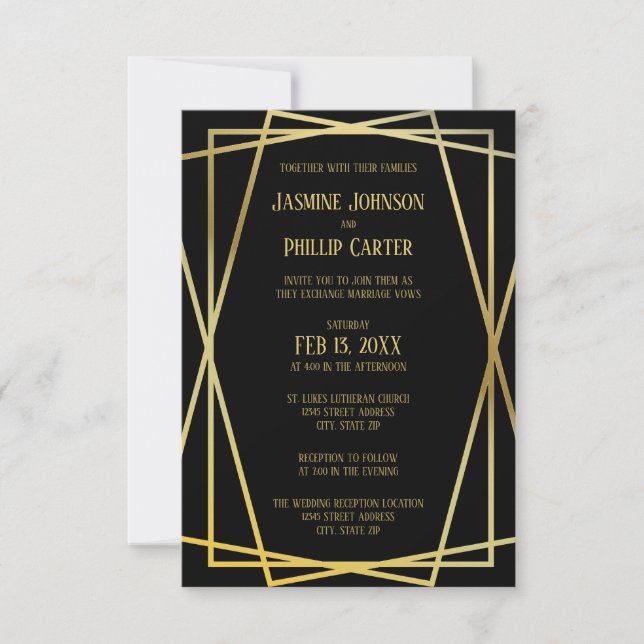 Mid Mod Black Design- 3x5 Wedding/Reception Invite (Front)