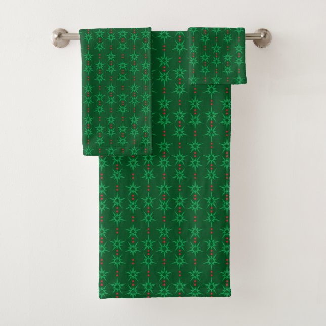 Mid Mod Garland Green Bath Towel Set (Insitu)