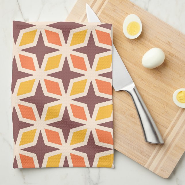 Mid Mod Geometric Star Pattern Tea Towel (Quarter Fold)
