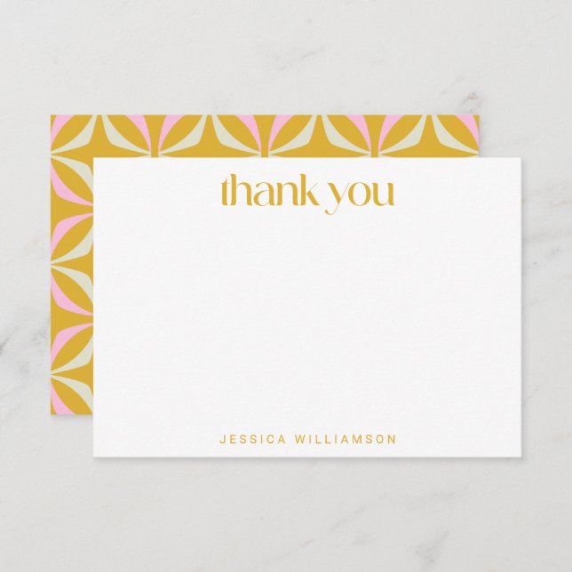 Mid Mod Geometric Yellow Pink Custom Bridal Shower Thank You Card (Front/Back)