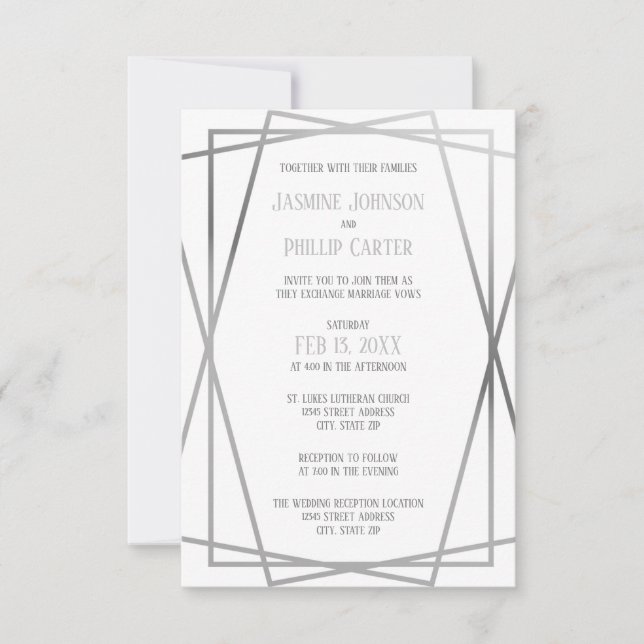 Mid Mod Grey Design - 3x5 Wedding/Reception Invite (Front)