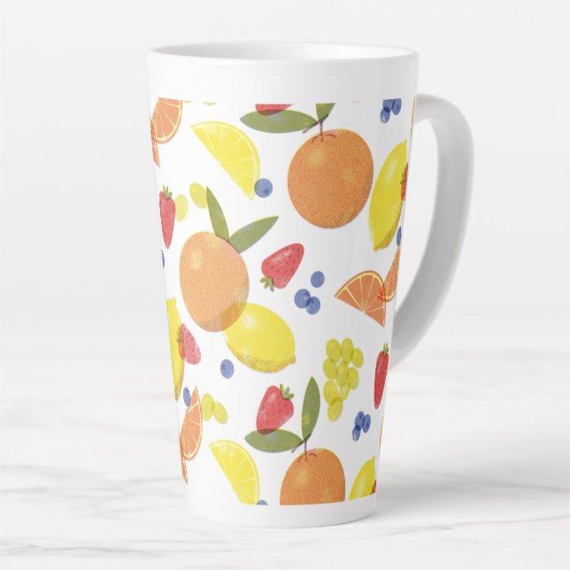 Mid Mod Grungy Risograph Farmers Market Fruit Latte Mug (Right Angle)