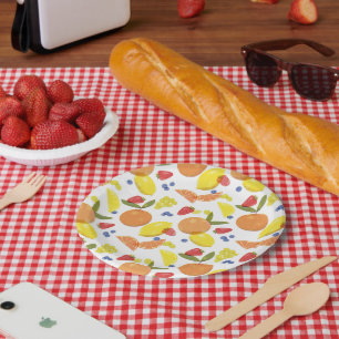 Mid Mod Grungy Risograph Farmers Market Fruit Paper Plate