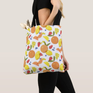 Mid Mod Grungy Risograph Farmers Market Fruit Tote Bag