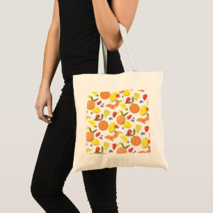 Mid Mod Grungy Risograph Farmers Market Fruit Tote Bag