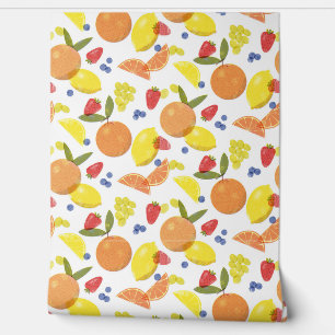 Mid Mod Grungy Risograph Kitchen Fruit Wallpaper