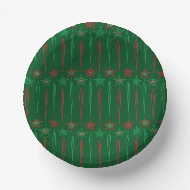 Mid Mod Icicles Green Paper Bowl Plate (Front)