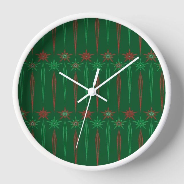 Mid Mod Icicles Green Wood Framed Clock (Front)