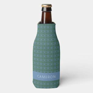 Mid Mod Line Art Pattern Green Blue Personalised Bottle Cooler