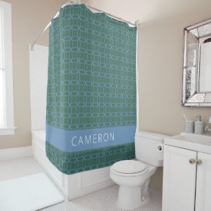 Mid Mod Line Art Pattern Green Blue Personalised  Shower Curtain