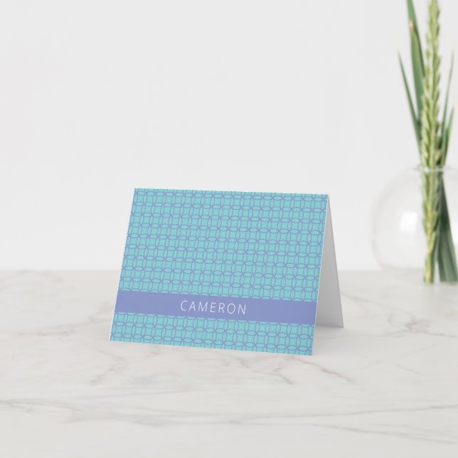 Mid Mod Line Art Pattern Light Blue Personalised  Note Card (Front)