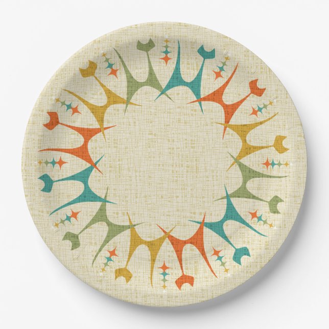 Mid Mod Meow on Tan ©studioxtine Paper Plate (Front)