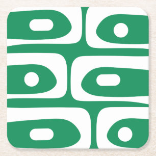 Mid Mod Piquet Pattern Kelly Green and White Square Paper Coaster