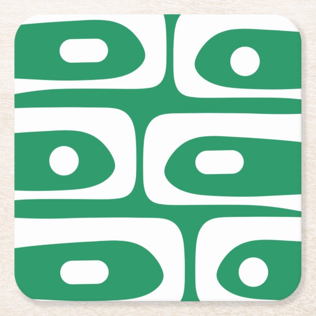 Mid Mod Piquet Pattern Kelly Green and White Square Paper Coaster (Front)