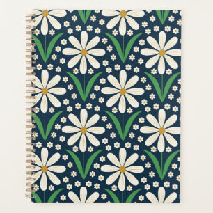 Mid Mod Retro White Daisies Pattern on Dark blue  Planner