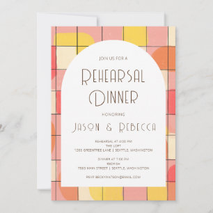 Mid Modern Geometric Pink Yellow Rehearsal Dinner  Invitation