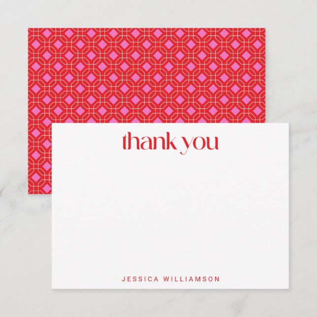 Mid Modern Red Pink Geometric Custom Bridal Shower Thank You Card (Front/Back)