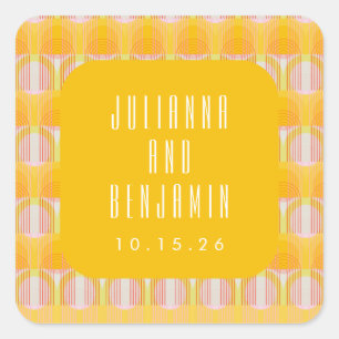 Mid Modern Yellow Geometric Lines Wedding Custom Square Sticker