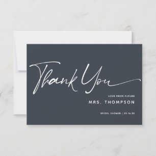 Mid-Night Blue Minimal Modern Script Bridal Shower Thank You Card
