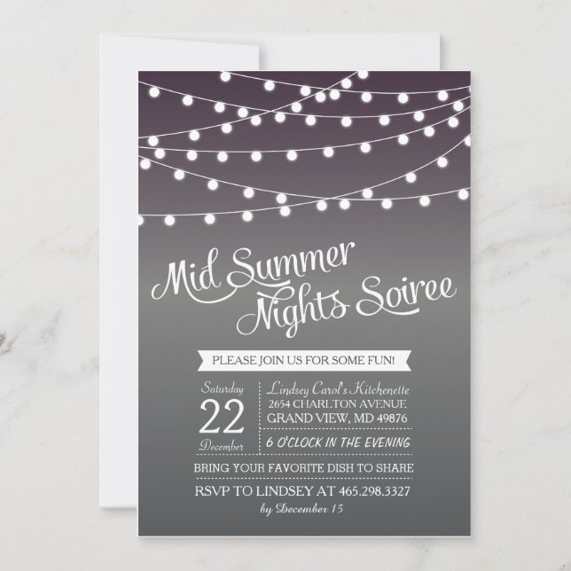 Mid Summer Night String Light Dinner Party Invite (Front)