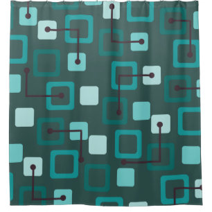Midcentury 1950s Tiles & Squares Teal Shower Curtain
