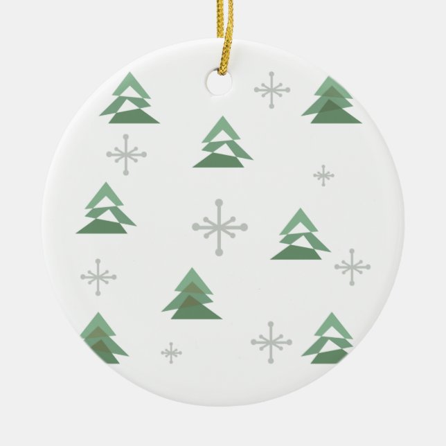 MidCentury Abstract Christmas Trees Winter Ceramic Tree Decoration (Front)