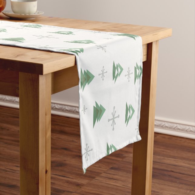 MidCentury Abstract Christmas Trees Winter Short Table Runner (In Situ)