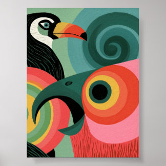 Midcentury Abstract Toucan Geometric Wall Art