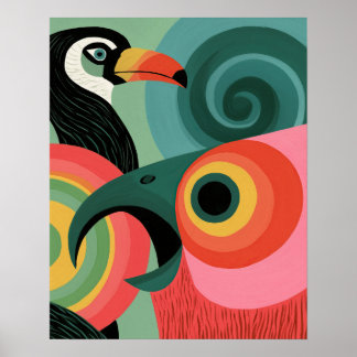 Midcentury Abstract Toucan Geometric Wall Art