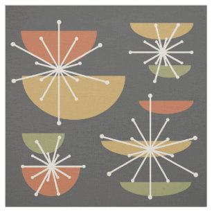 Midcentury Art Bowls Starbursts Multicolored Fabric