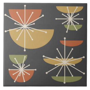 Midcentury Art Bowls Starbursts Multicolored Tile