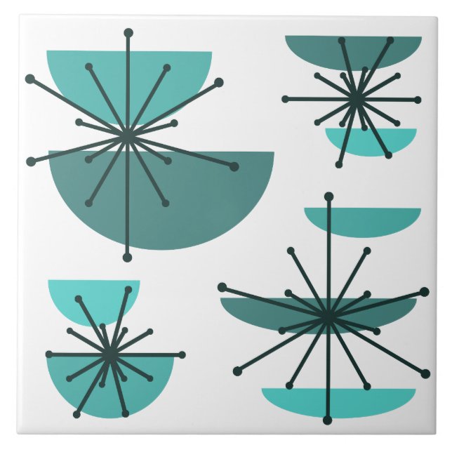 Midcentury Art Bowls Starbursts Turquoise Tile (Front)