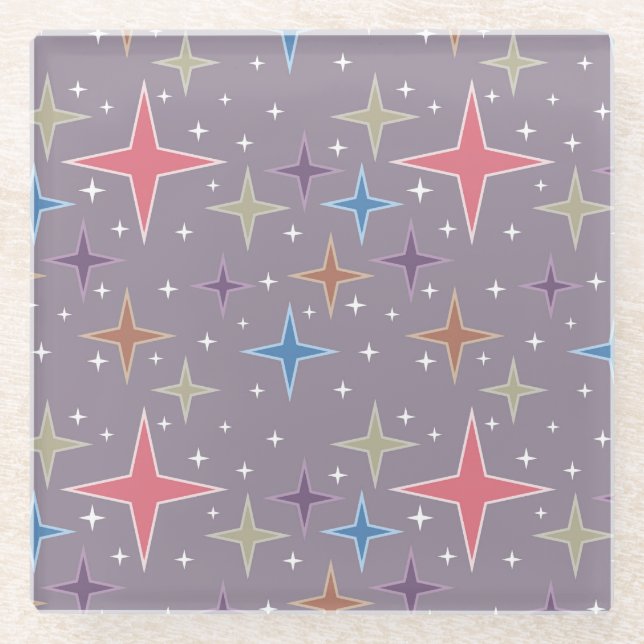 Midcentury Atomic Age Stars Glass Coaster (Front)
