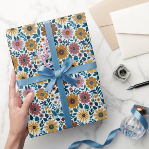 Midcentury Boho Floral Wildflowers Flowers Nursery Wrapping Paper