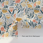 Midcentury Boho Florals in Coral Mustard Teal Wallpaper<br><div class="desc">Brighten up your space with this vibrant Midcentury Boho Floral Wallpaper. Featuring a lively pattern of abstract flowers and foliage in bold hues of coral, mustard yellow, teal, and subtle grey, this wallpaper brings a playful yet sophisticated touch to any room. The midcentury boho style blends modern and vintage elements,...</div>