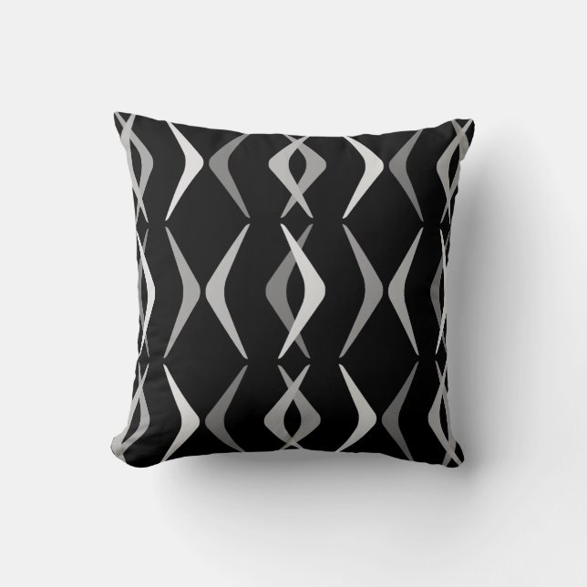 Midcentury Boomerangs Black Grey Cushion (Front)