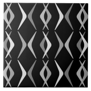 Midcentury Boomerangs Black Grey Tile