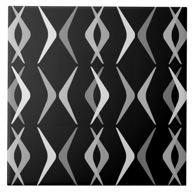 Midcentury Boomerangs Black Grey Tile (Front)