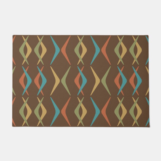 Midcentury Boomerangs Multicolored Dark Doormat (Front)