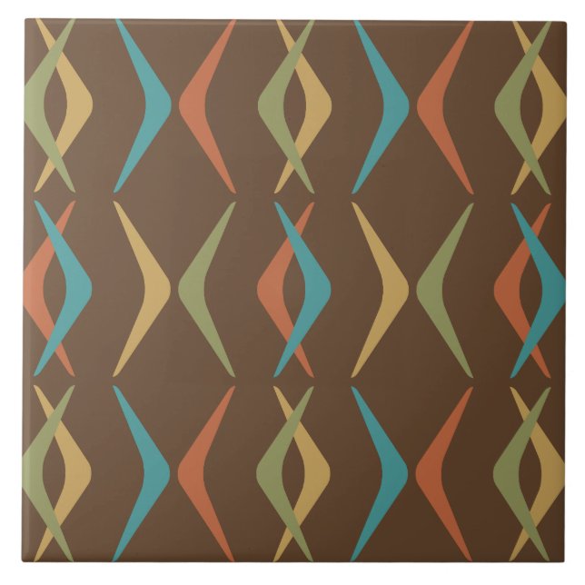 Midcentury Boomerangs Multicolored Dark Tile (Front)