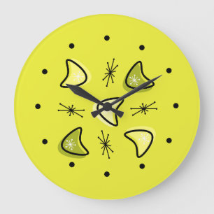 Midcentury Boomerangs Starbursts Chartreuse Large Clock
