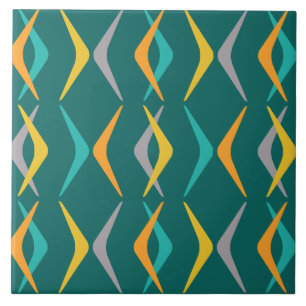Midcentury Boomerangs Teal Tile