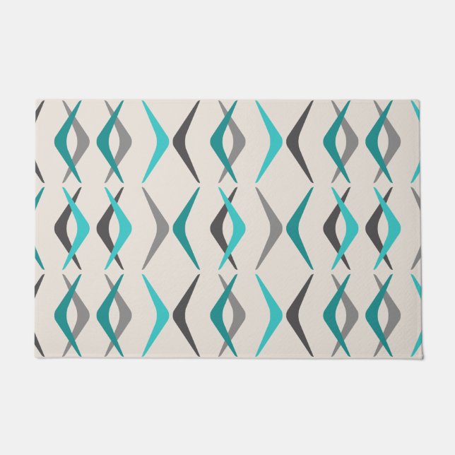 Midcentury Boomerangs Turquoise Doormat (Front)